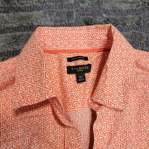 Talbots Size 10P Petite Button Up Polo Tank Top Geometric Professional Golf Top - Picture 3 of 7